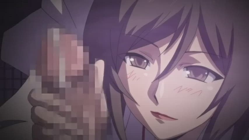 anime clothed cumshot facial handjob hentai milf gif