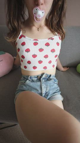 cute jean shorts pigtails sfw tease teen r/ddlg gif