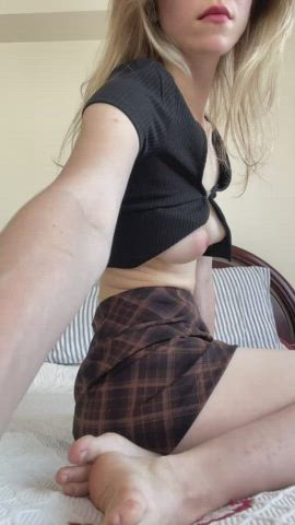 Nuaghty college slut has no panties under skirt