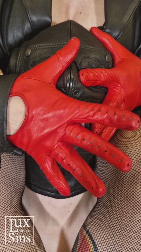 Red leather gloves smother by Lady Velvet Steel