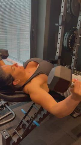 Boobs Brunette Fake Tits Gym MILF Step-Mom Tanned Workout gif