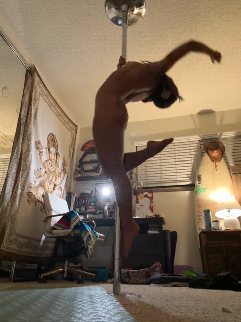 Dancing in my room freely on the pole is a favorite pass time of mine 