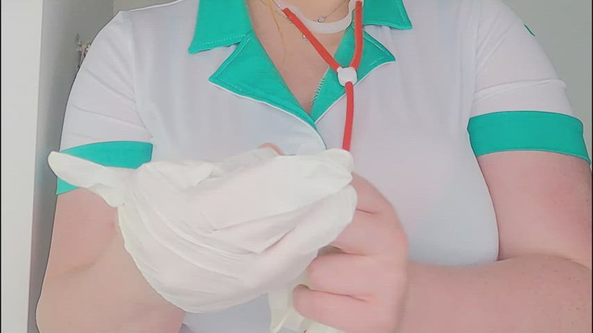 Big Tits Fetish Kinky Latex Gloves MILF Nurse Role Play Uniform gif