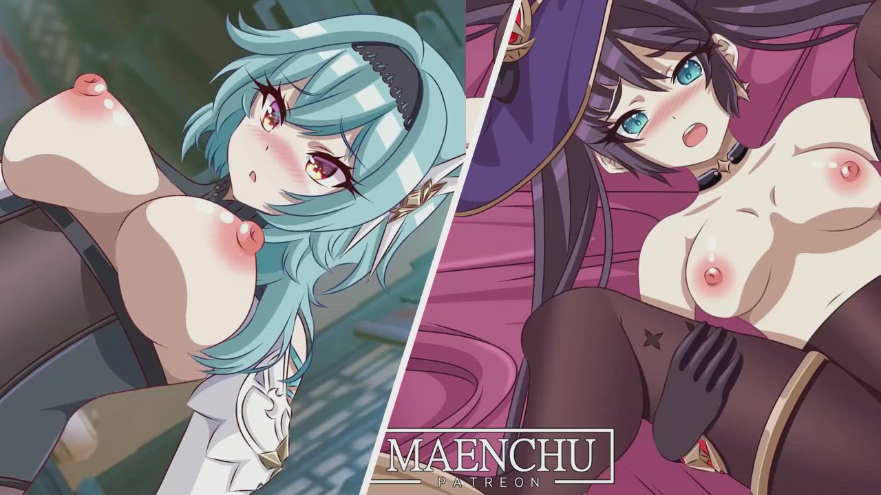 Mona Eula lisa and amber ( Maenchu )[genshin impact]