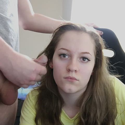 bored and ignored couple cumshot facial handjob gif