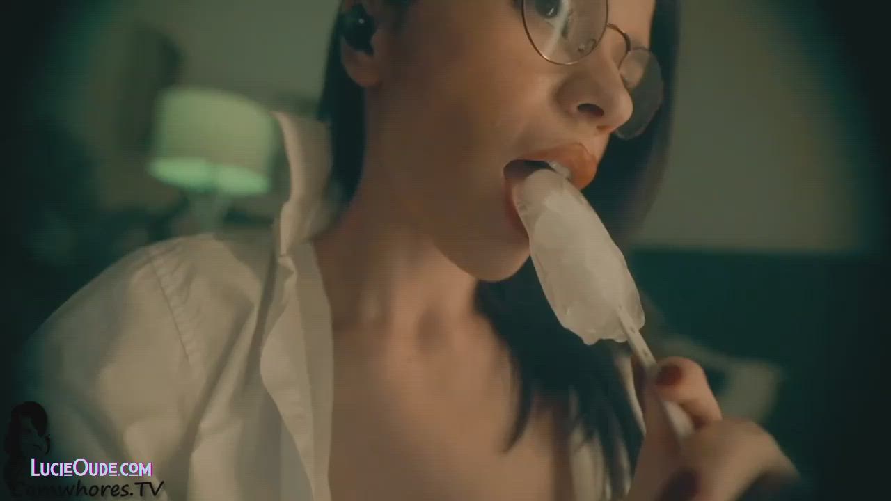 Brunette Glasses Lick gif