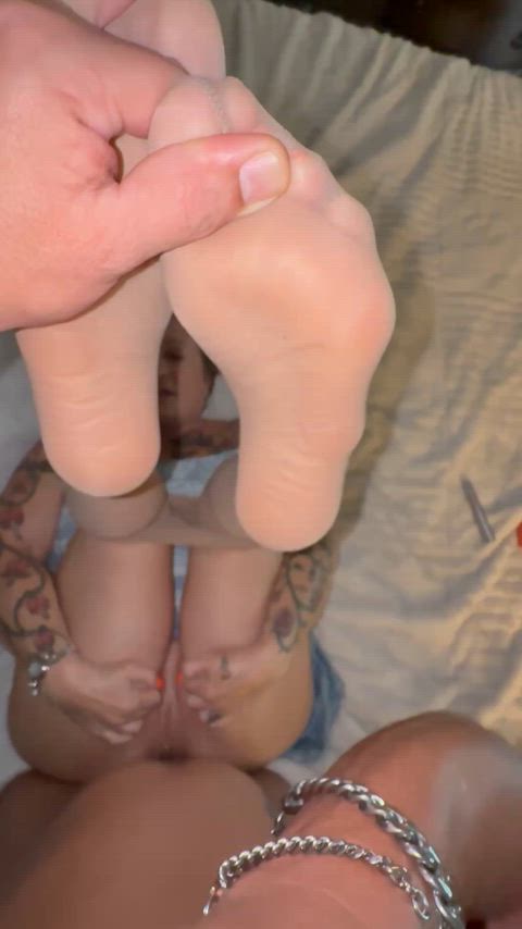 Cum hold my feet, let me suck your cock while he fucks me