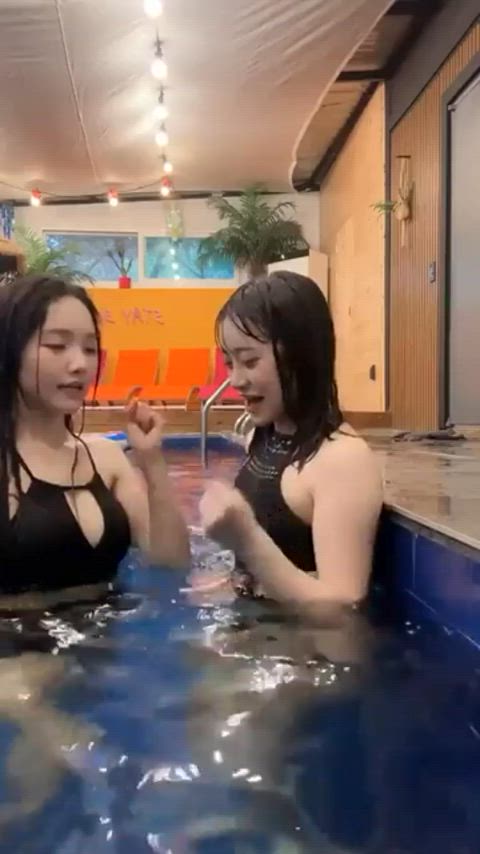 asian ass brunette cute funny porn lesbian pool swimming pool swimsuit gif