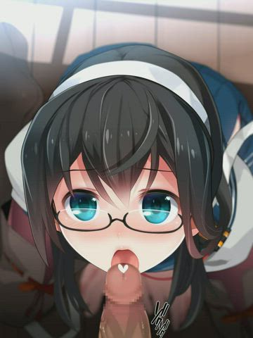 anime blowjob glasses gif