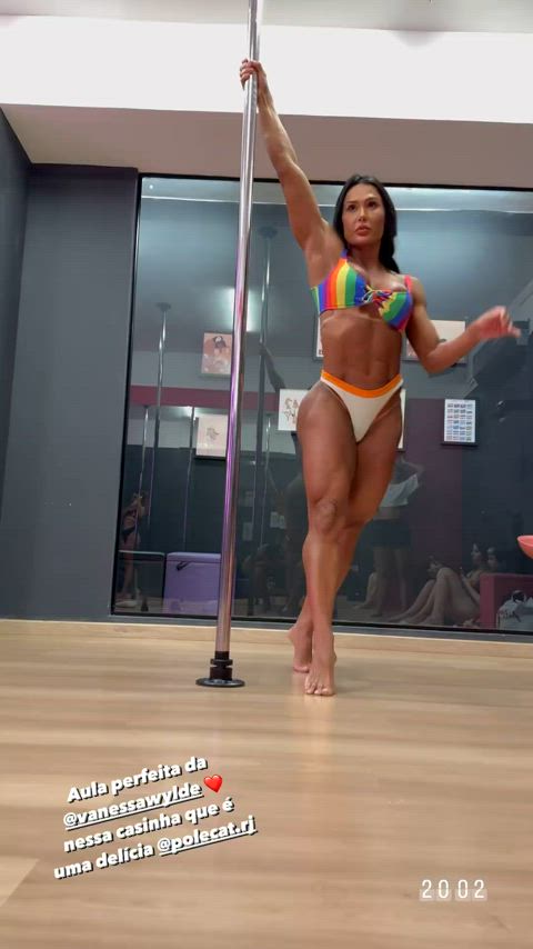 big ass big tits brazilian celebrity fitness muscular girl pole dance sexy gif