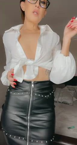 Big Nipples Fetish Glasses Leather MILF Small Tits Smoking Strip gif