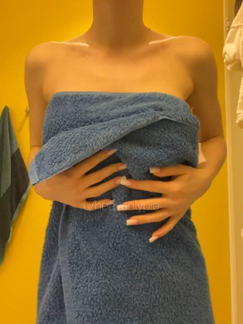 asian babe big tits boobs brunette shower tits towel gif