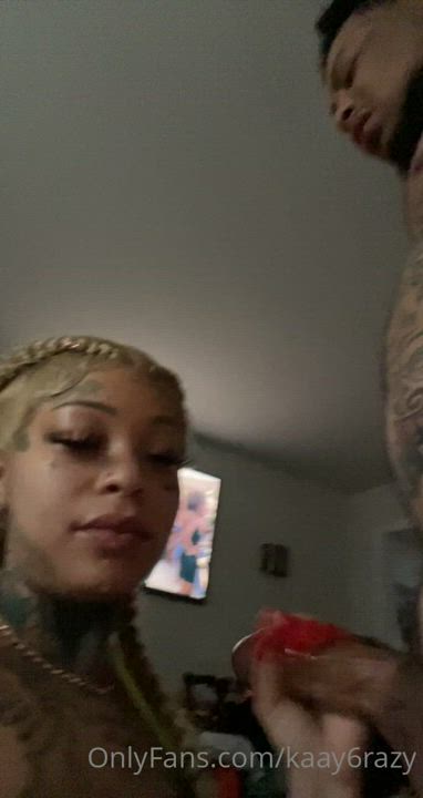 Big Dick Big Tits Blowjob Ebony Couple Tattoo gif