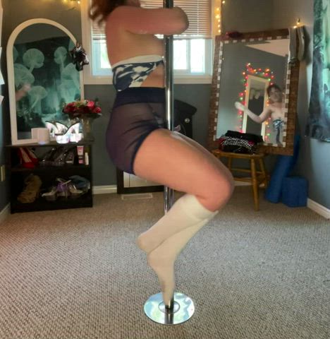 pawg pole dance topless gif