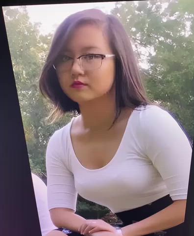 asian big tits busty cumshot facial glasses nerd perky slow motion tribute gif