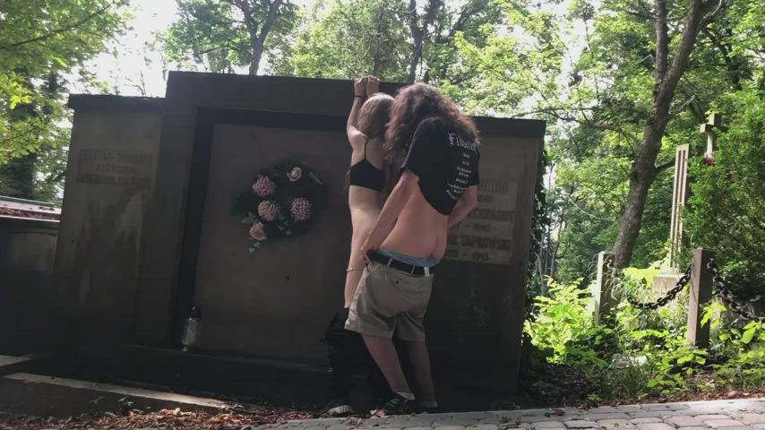 Two separate couples fucking in graveyard
