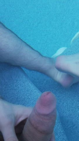 Stroking in public hot tub