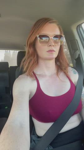 big tits flashing redhead gif