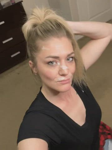 blonde blue eyes cum erotic facial selfie smile gif