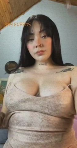 Bangs Dress Eye Contact Latina Natural Natural Tits Perky Pierced Piercing gif