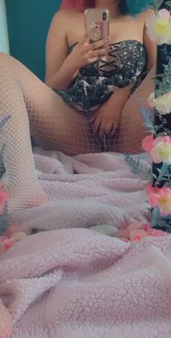 Fingering Fishnet Pussy gif