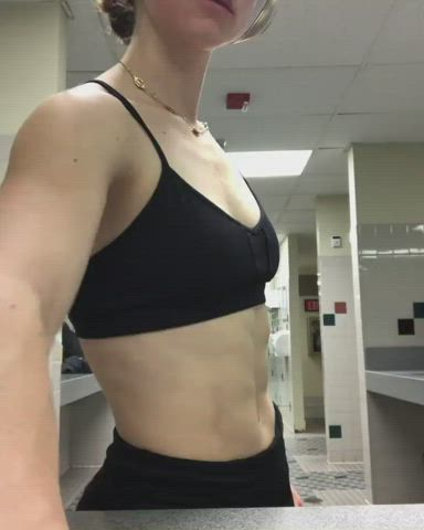 bathroom fitness glasses gym muscles muscular girl nerd gif