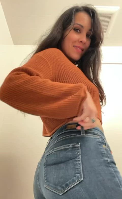 ass booty brunette cute homemade jeans latina panties solo stripping gif