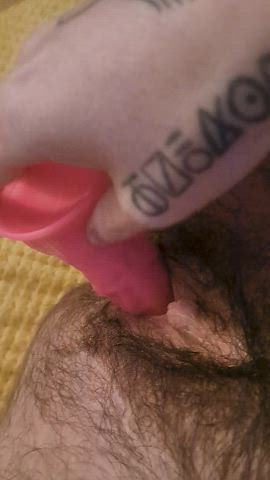 chubby dildo ftm hairy pussy hole masturbating trans trans man wet pussy gif