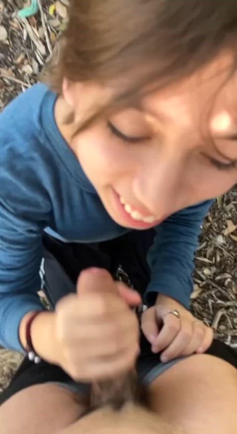 blowjob clothed extra small handjob homemade outdoor pov petite shy teen gif