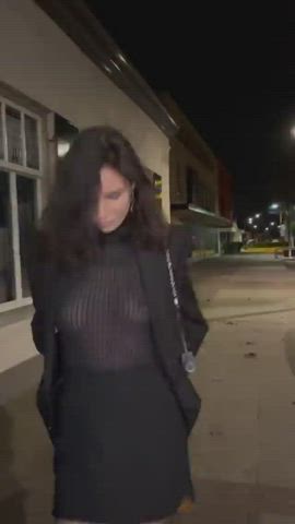 brunette public tits gif