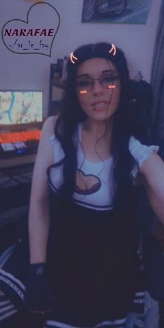 Ass Spread Bodysuit Butt Plug Gamer Girl Glasses Goth Pale Shaved Pussy Skirt gif