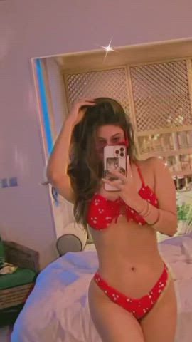Babe Bikini Bouncing Tits Brunette Cleavage Hourglass Indian Seduction gif