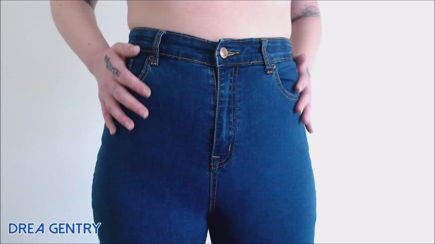 blue body drea gentry jeans pants sensual tattoo tease gif