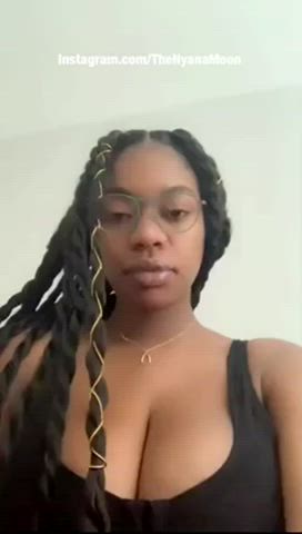 big tits boobs ebony glasses huge tits nerd titty drop gif