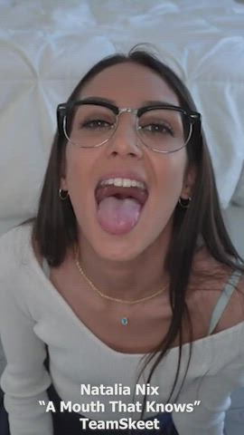 Blowjob Brunette Cute Glasses Natalia Nix Skinny Skirt gif