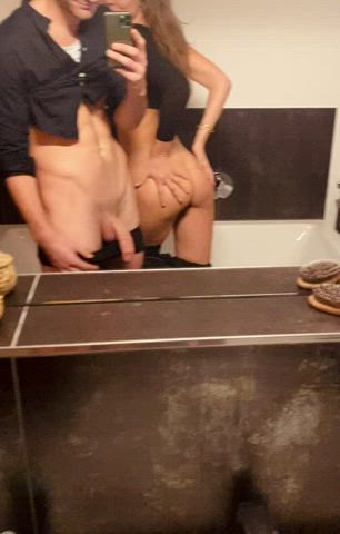 babe bathroom big ass big dick couple public tease teasing gif