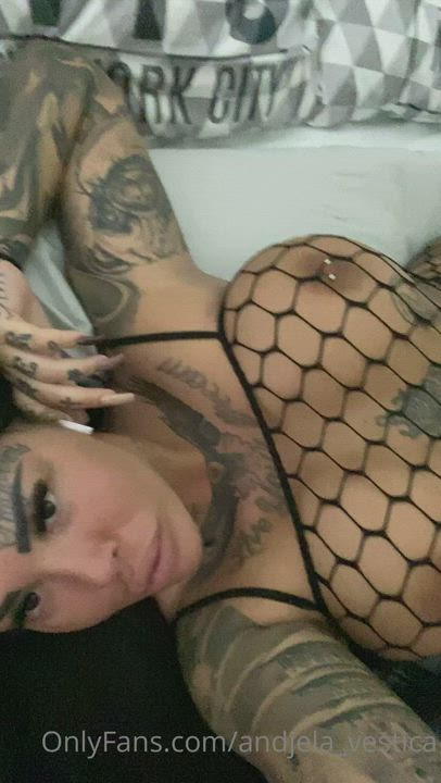 Big Tits Fishnet Solo Tattoo gif