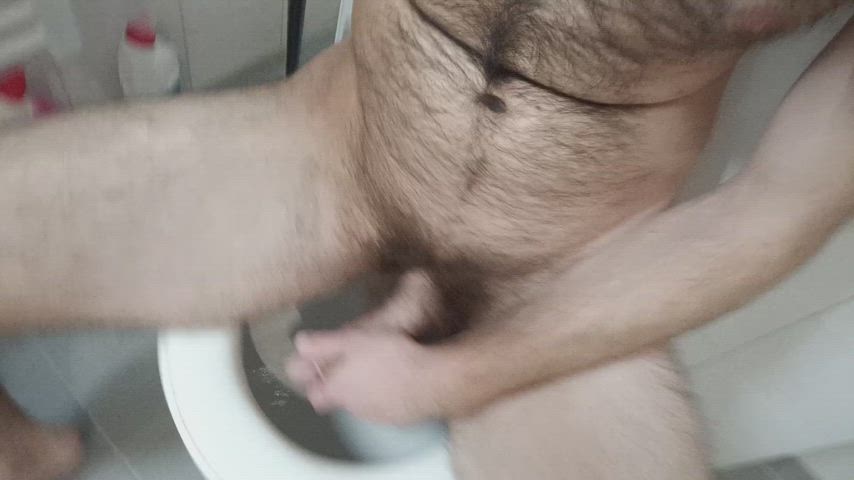 gay hairy hairy chest pee peeing toilet gif