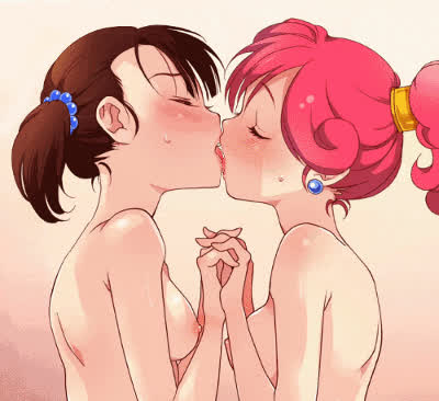 Cute Hentai Kissing Nude Small Tits Tits gif