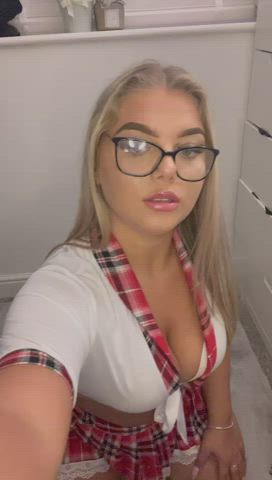 big tits boobs british flashing uniform gif