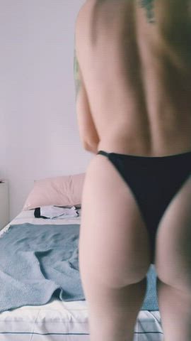 Thong Tattoo Underwear Panties Ass Small Tits Petite Natural Natural Tits Porn GIF