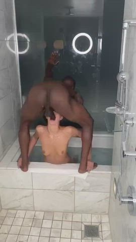 Interracial Shower Throat Fuck