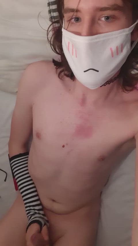 cum cumshot femboy male masturbation mask masturbating twink gif