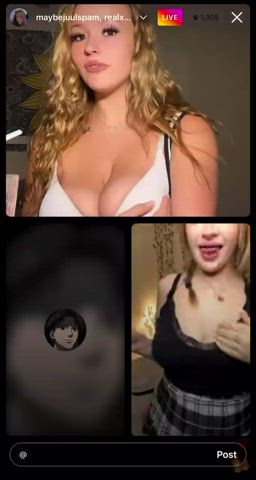 big tits blonde brunette flashing friends nipple piercing gif