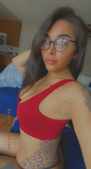 Clothed Cute Glasses Latina Long Hair Pretty Selfie Trans gif