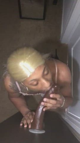 BBC Blonde Blowjob Deepthroat Ebony Face Fuck High Heels Lingerie Sissy gif