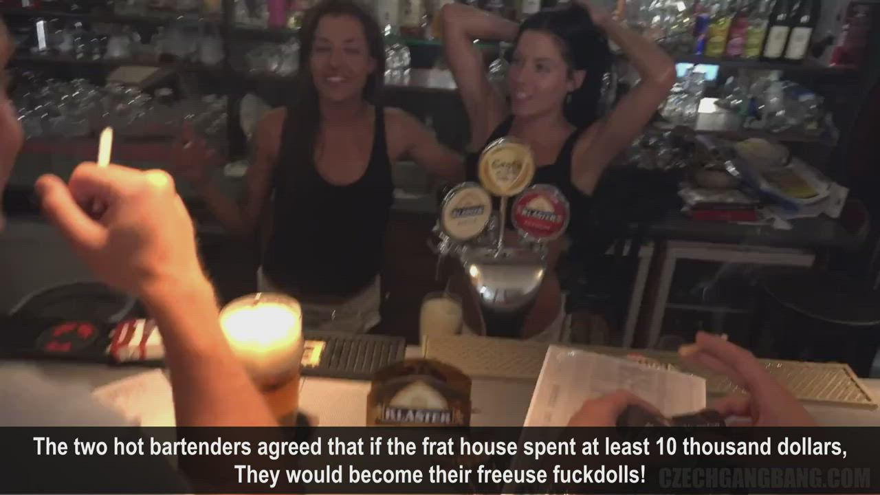 2 Hot Bartenders get fucked by frats