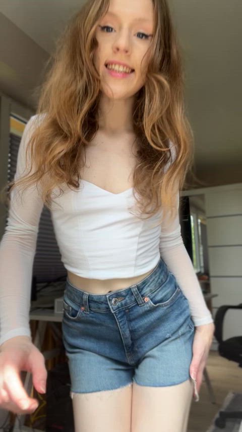 clothed clothing fansly jean shorts onlyfans shorts skinny smile teen teens amateur-girls