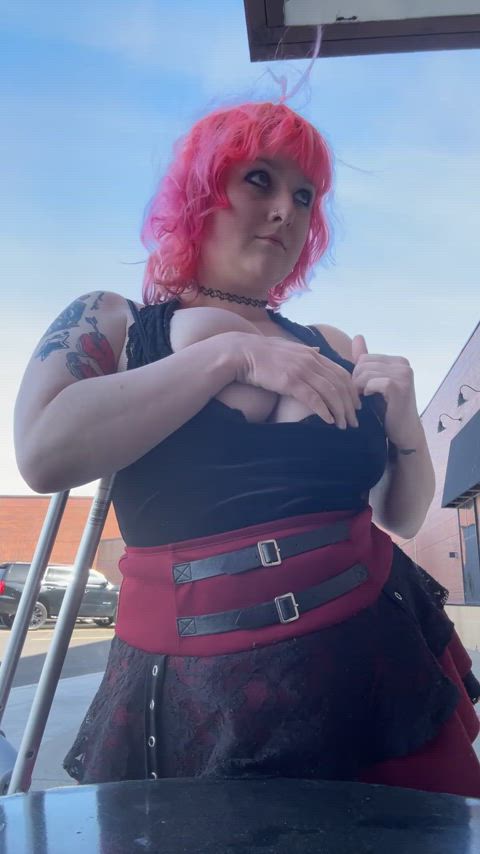 I got caught flashing my big tits in public 🥵 whoops