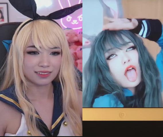 Emiru watching me cum on her face